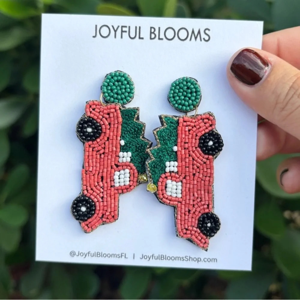 Christmas Red Truck Earrings | Christmas Tree Earrings